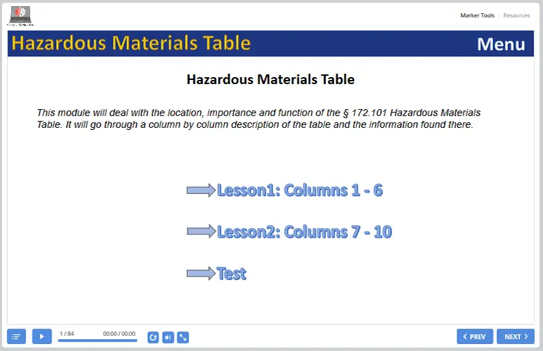 49 CFR WBT example screen