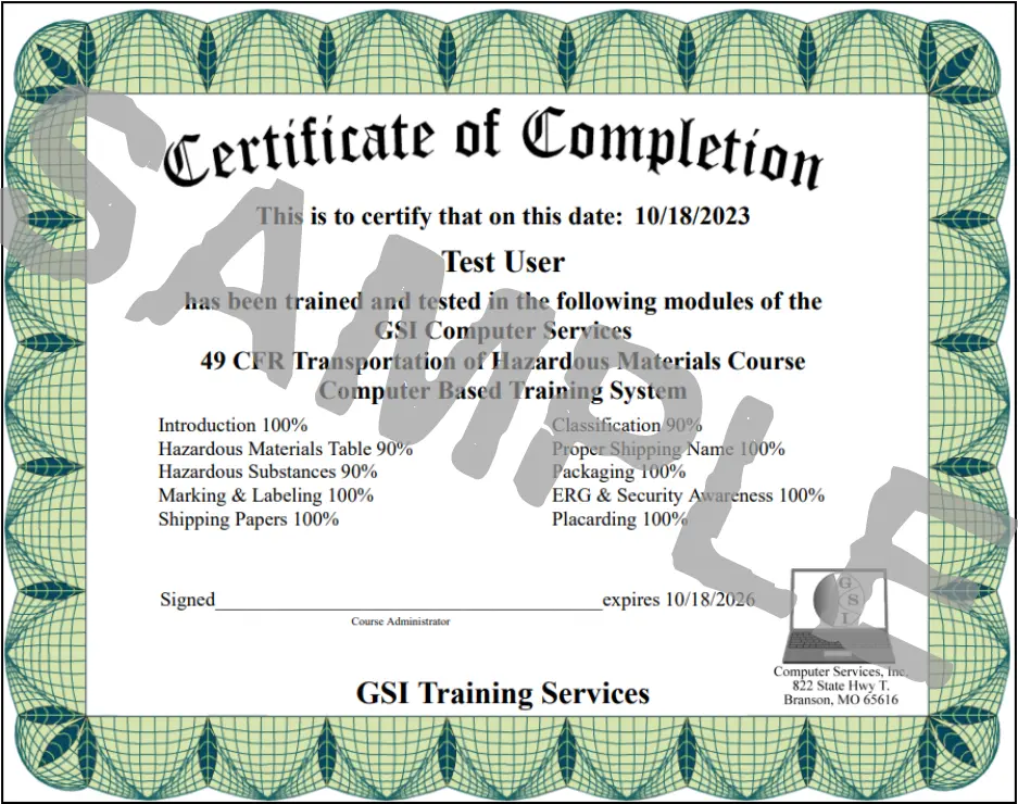 Certificate printout